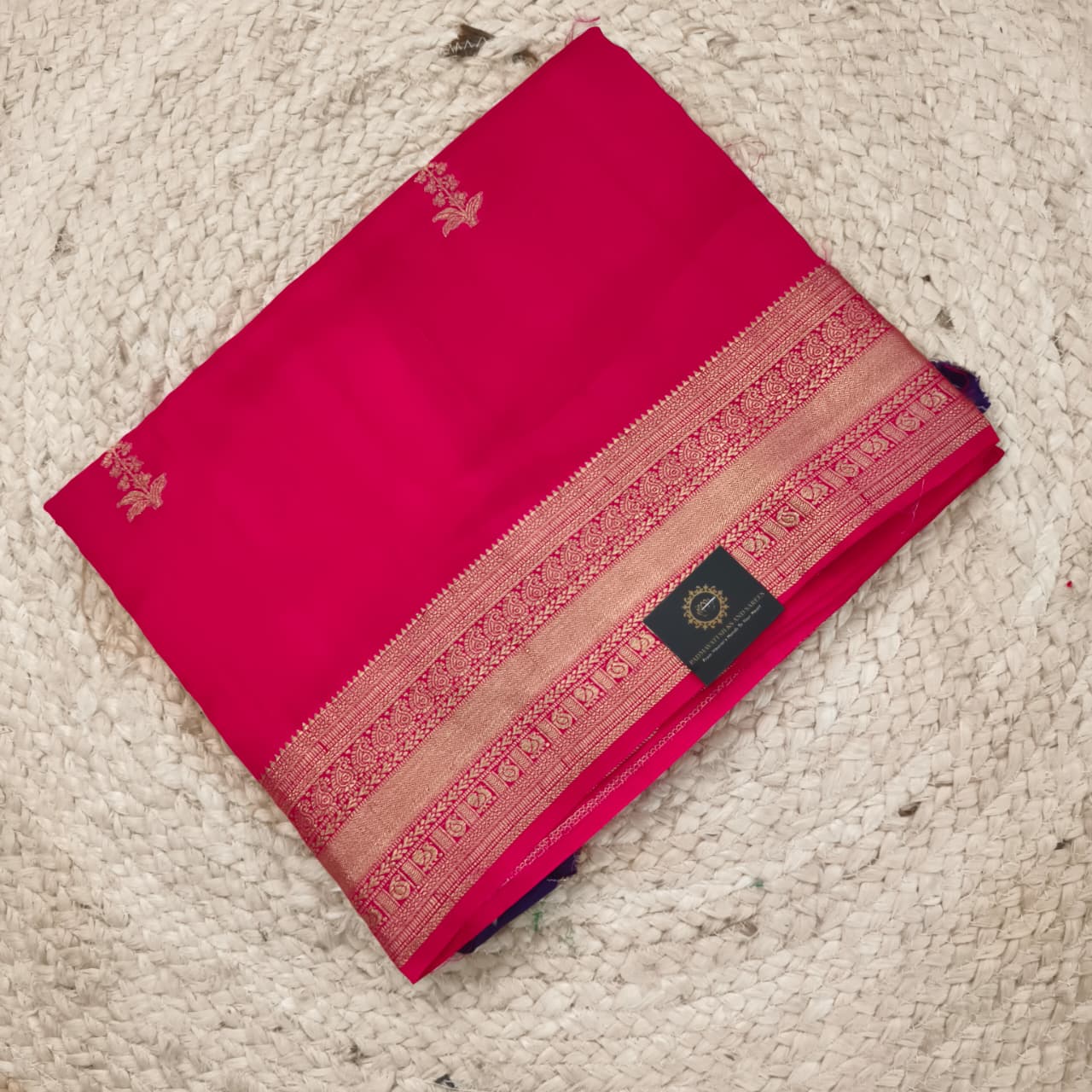 Rani Pink Viscose Saree with Purple Contrast blouse