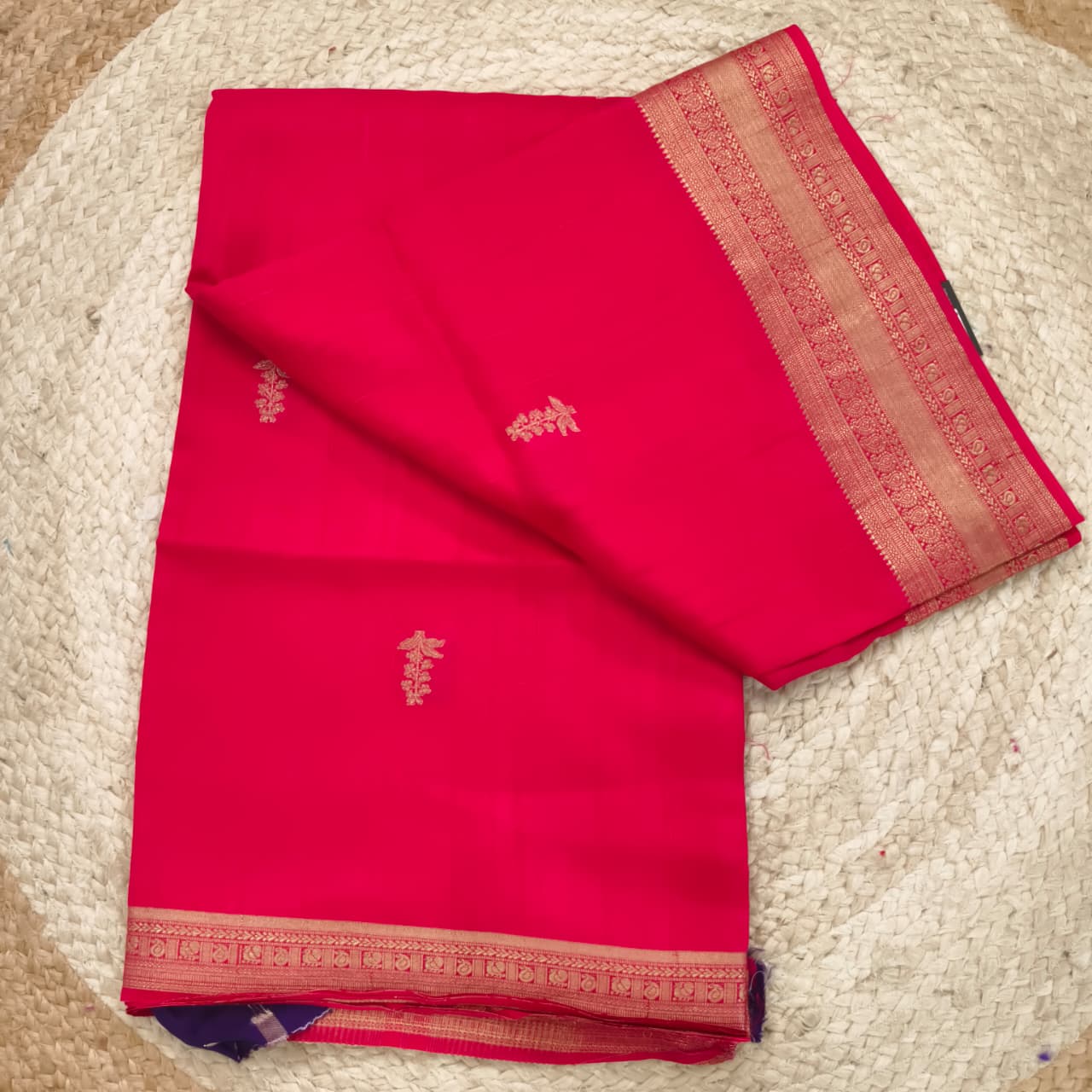Rani Pink Viscose Saree with Purple Contrast blouse
