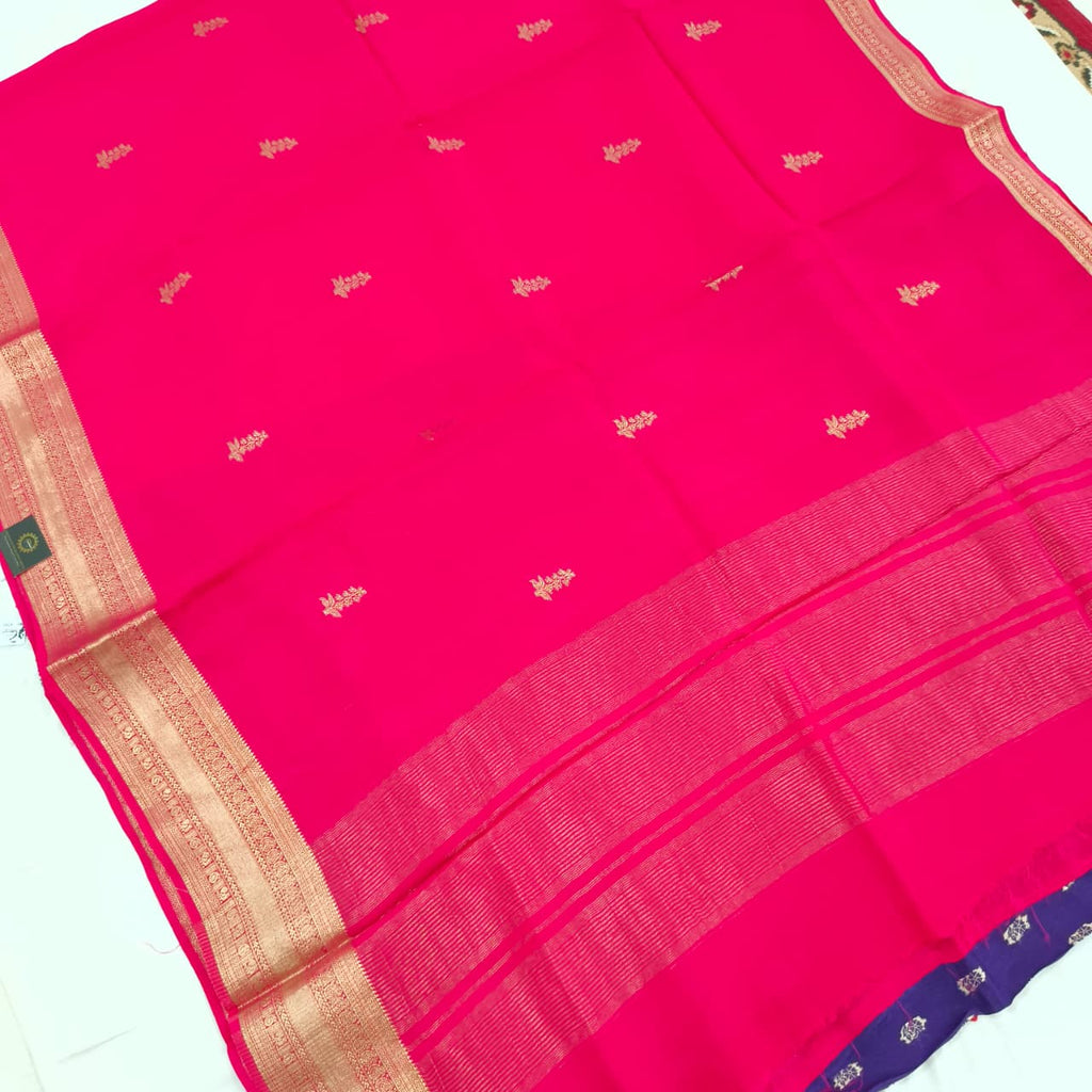 Rani Pink Viscose Saree with Purple Contrast blouse