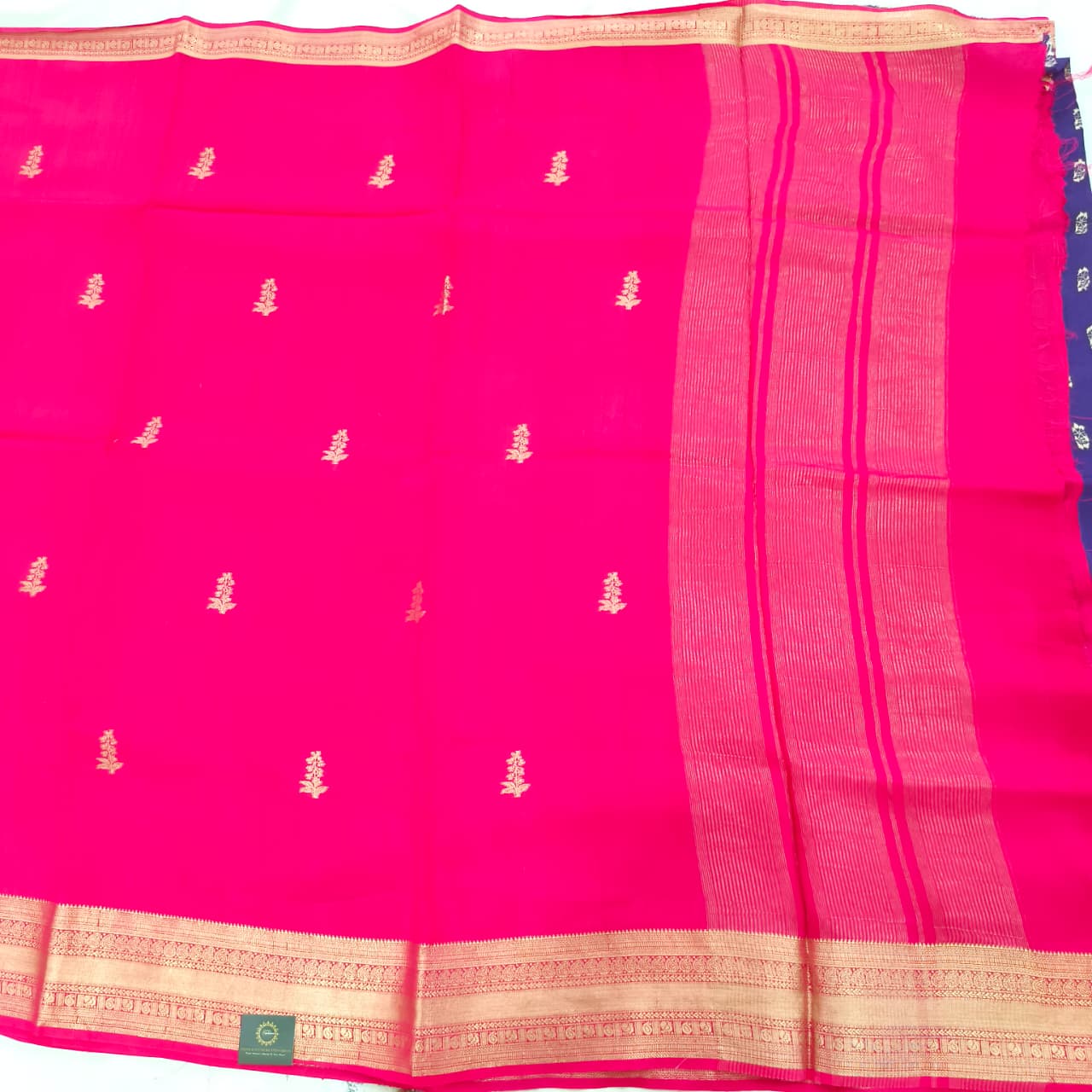 Rani Pink Viscose Saree with Purple Contrast blouse