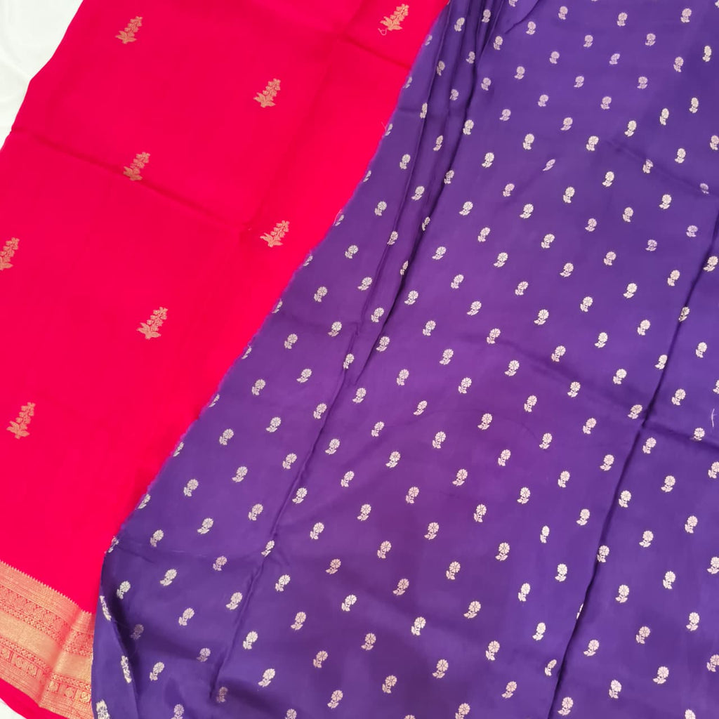 Rani Pink Viscose Saree with Purple Contrast blouse