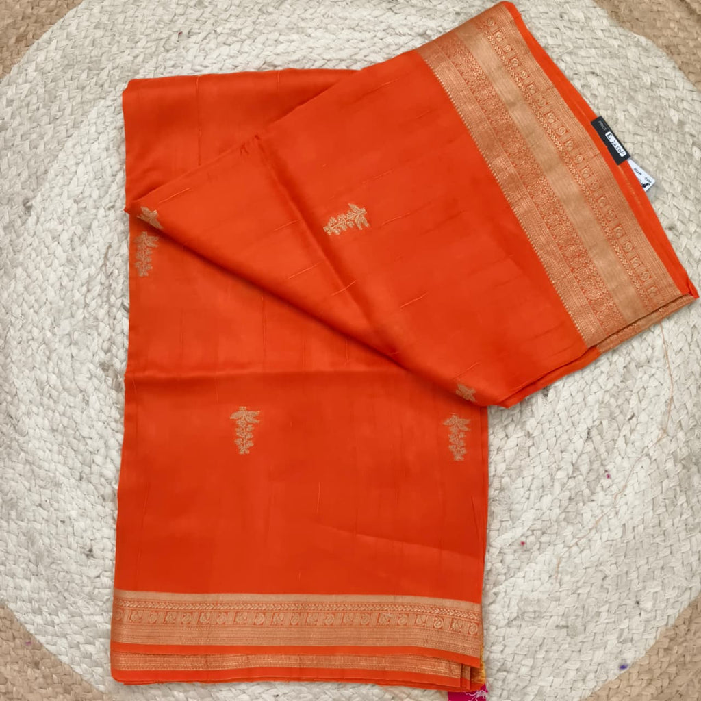 Orange Viscose Saree with Rani Pink Contrast blouse