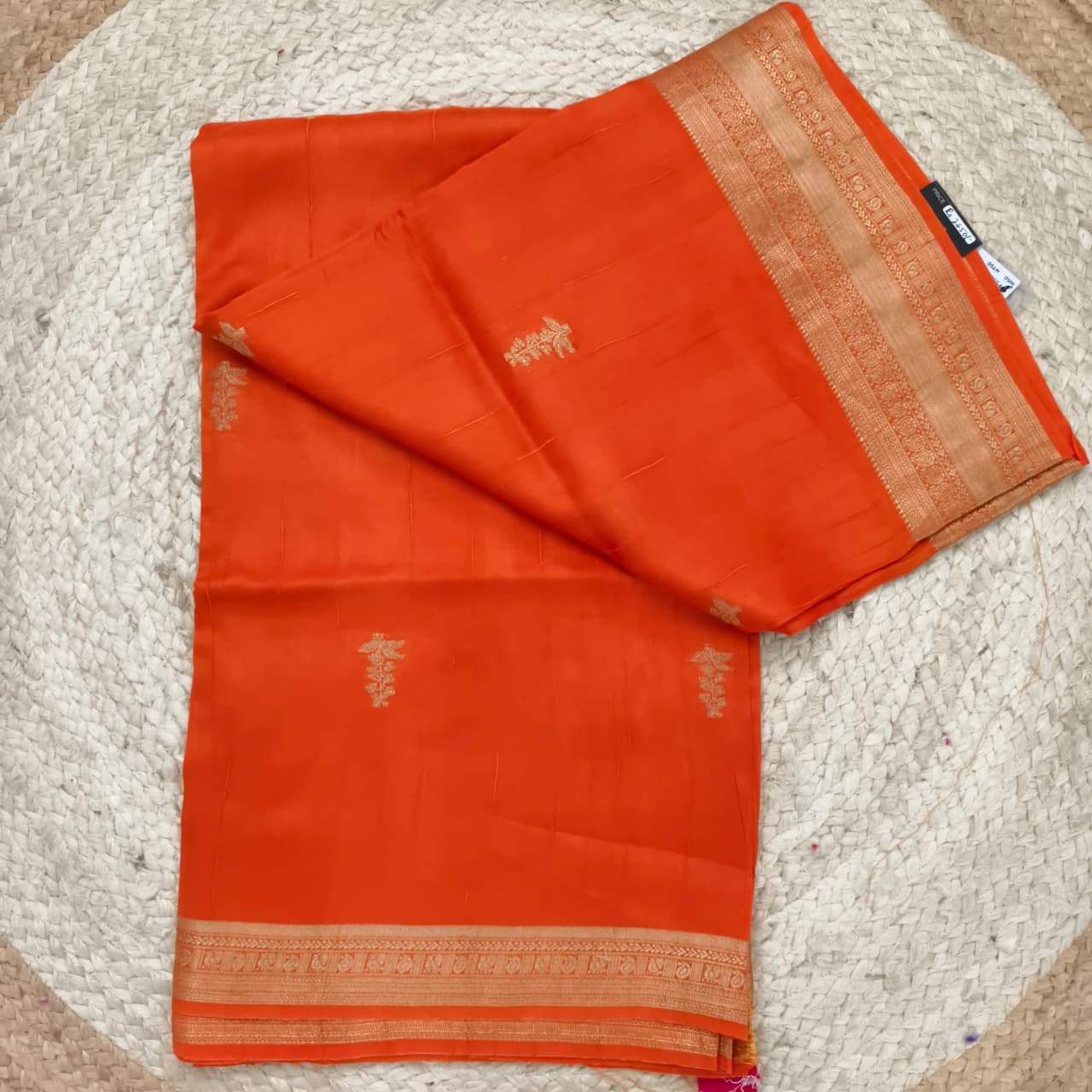 Orange Viscose Saree with Rani Pink Contrast blouse