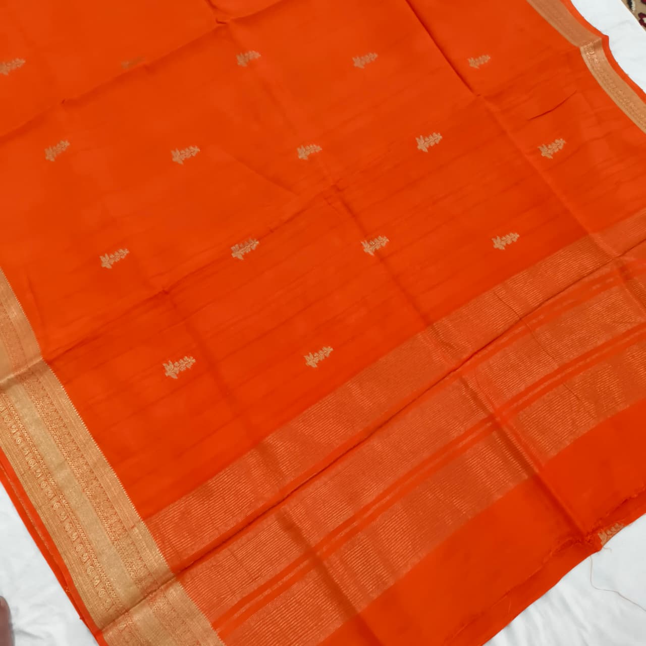 Orange Viscose Saree with Rani Pink Contrast blouse