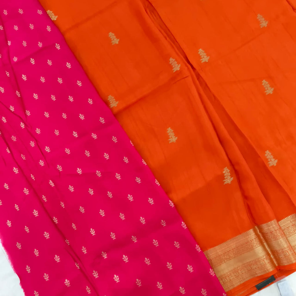 Orange Viscose Saree with Rani Pink Contrast blouse