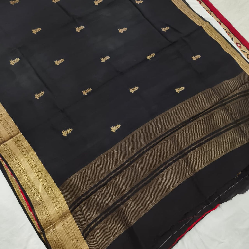 Black Viscose Saree with Red Contrast blouse