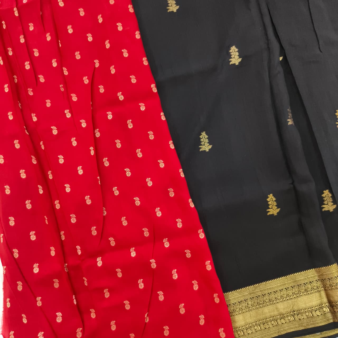 Black Viscose Saree with Red Contrast blouse