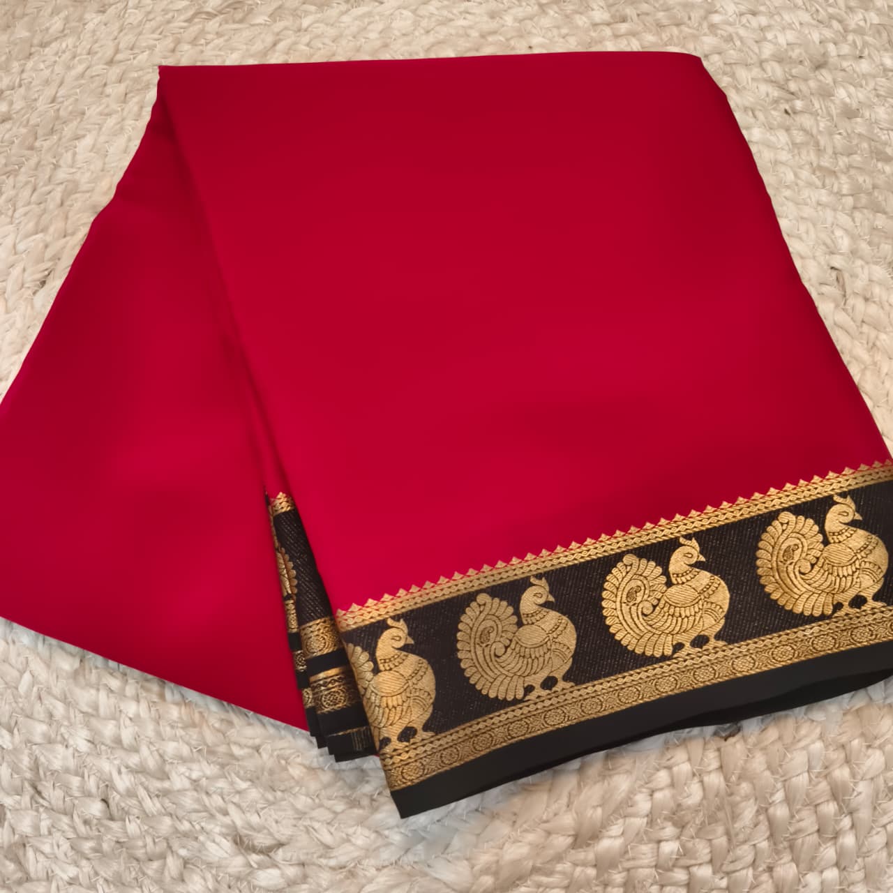Pure Mysore Crepe Silk Saree – Red and Black