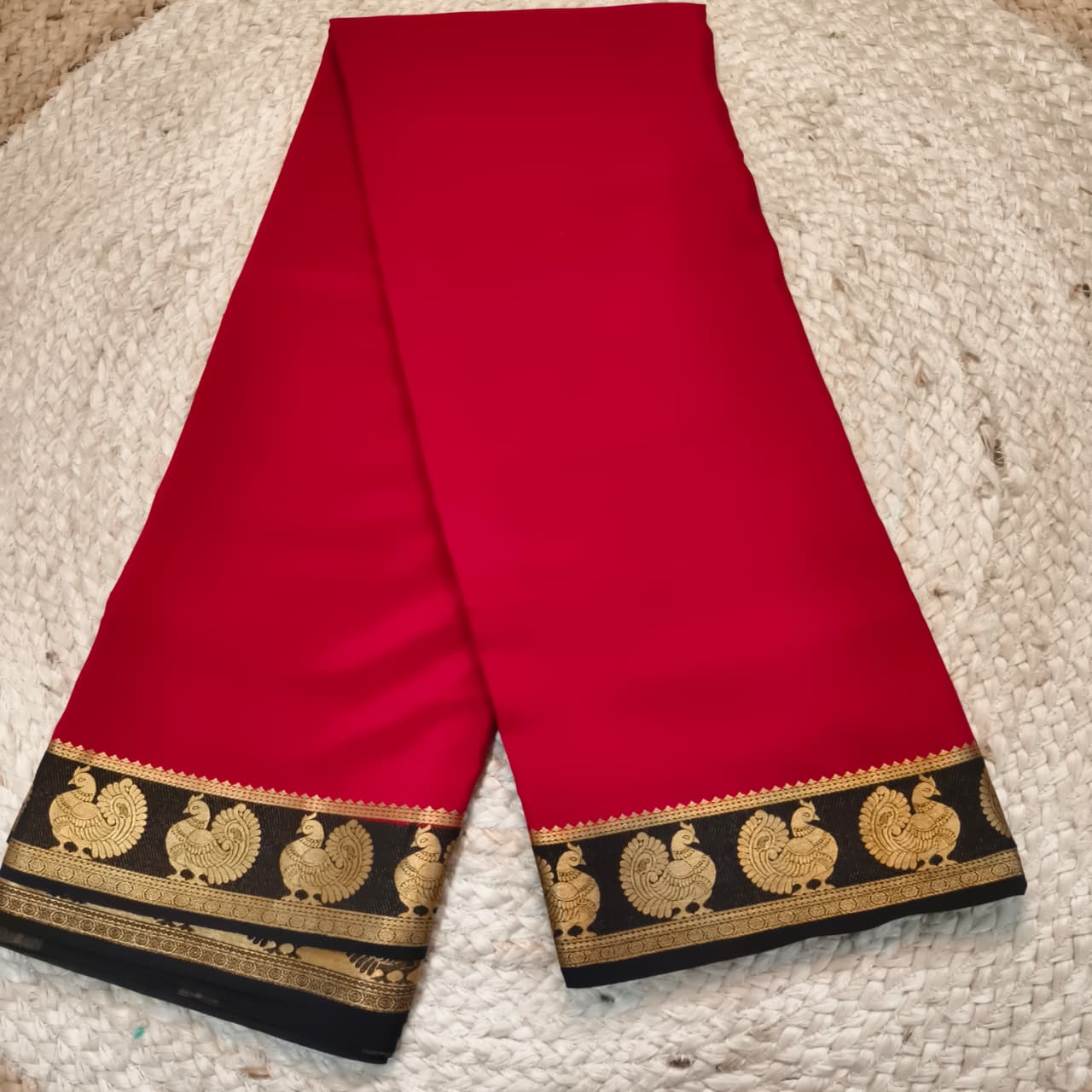 Pure Mysore Crepe Silk Saree – Red and Black