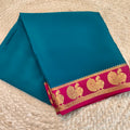 Pure Mysore Crepe Silk Saree – Peacock Blue and Rani Pink