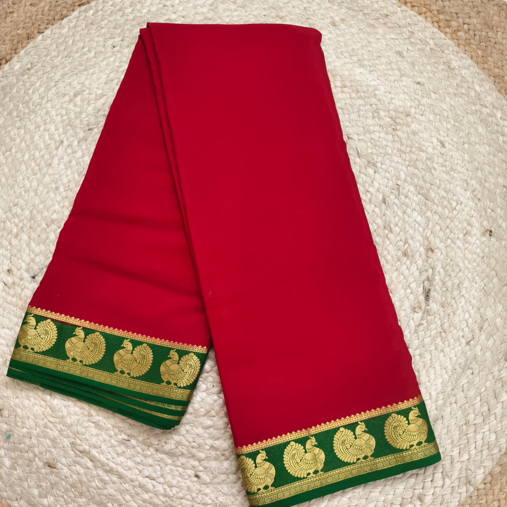 Pure Mysore Crepe Silk Saree – Red and Green