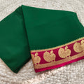Pure Mysore Crepe Silk Saree – Green and Pink Contrast