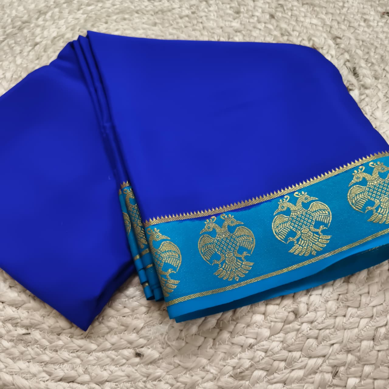 Pure Mysore Crepe Silk Saree – Royal Blue and Light blue Contrast