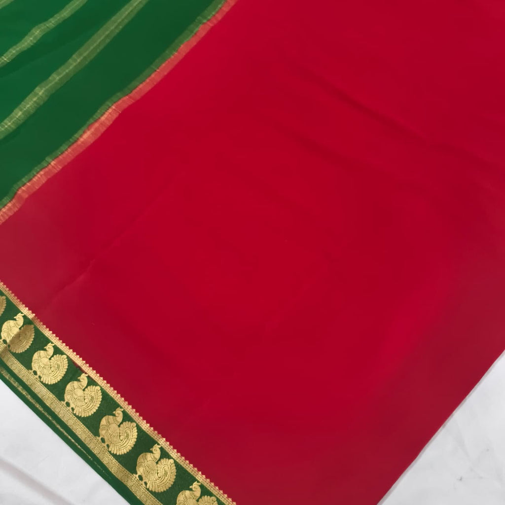 Pure Mysore Crepe Silk Saree – Red and Green