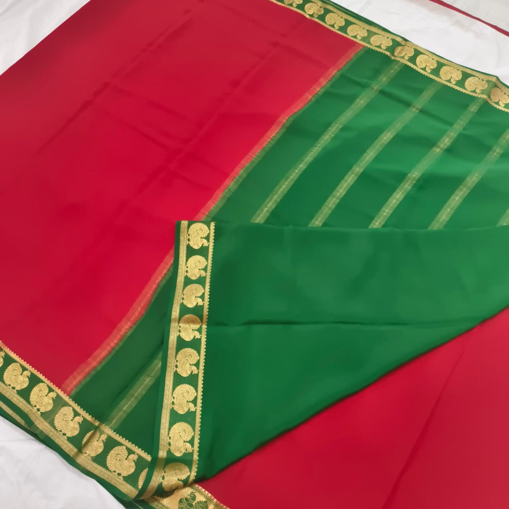 Pure Mysore Crepe Silk Saree – Red and Green