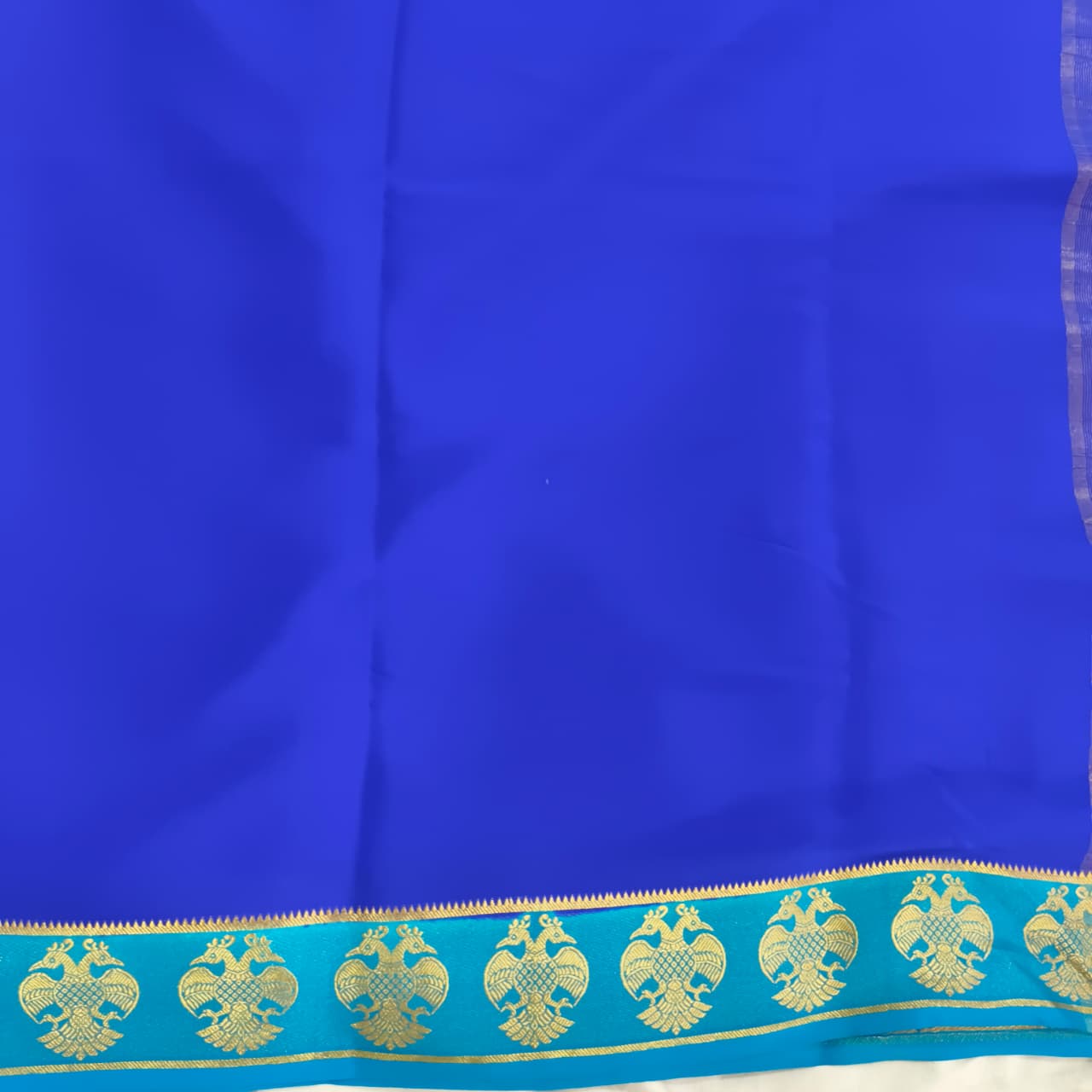 Pure Mysore Crepe Silk Saree – Royal Blue and Light blue Contrast