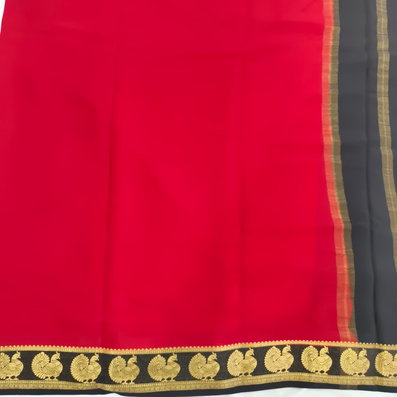 Pure Mysore Crepe Silk Saree – Red and Black