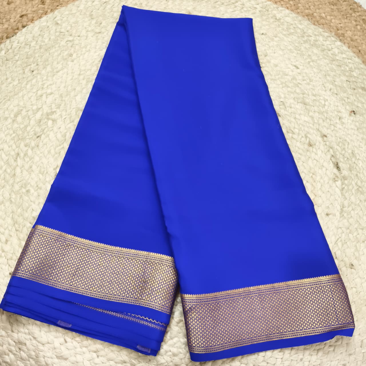 Pure Mysore Crepe Silk Saree – Royal Blue (Self)