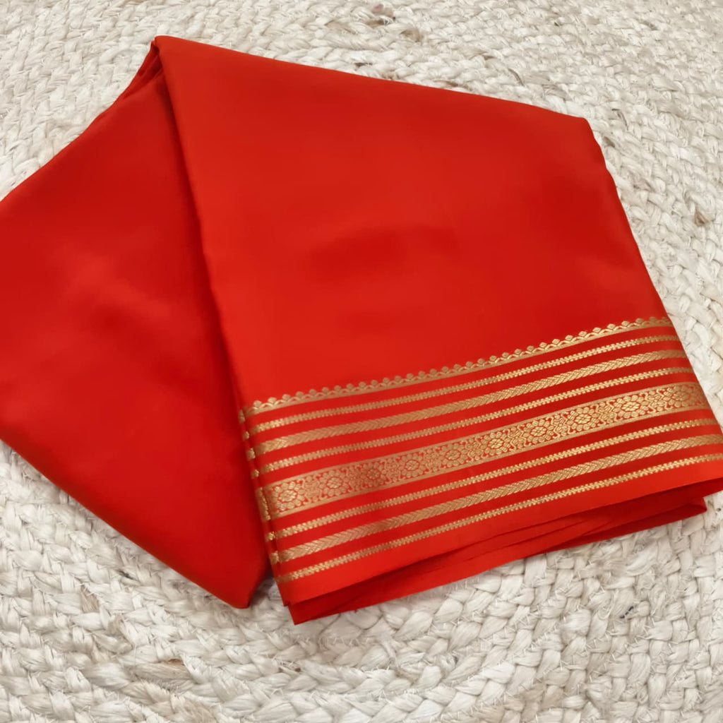Pure Mysore Crepe Silk Saree – Orange Color (Self)
