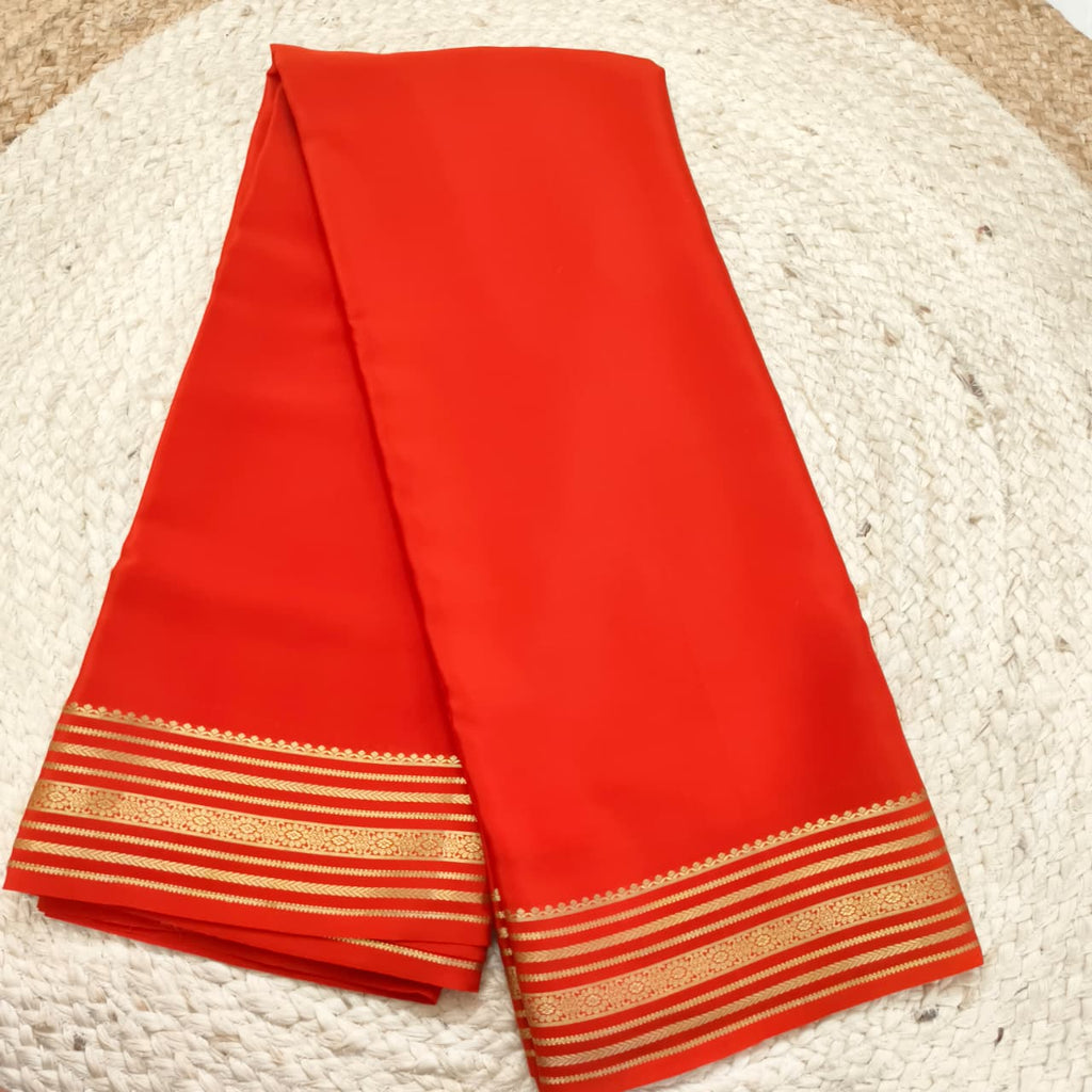 Pure Mysore Crepe Silk Saree – Orange Color (Self)