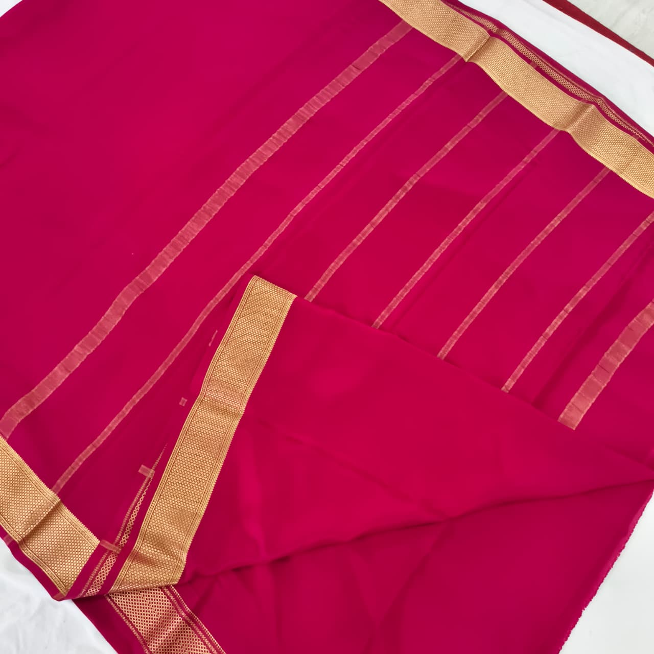 Pure Mysore Crepe Silk Saree – Magenta Pink (Self)
