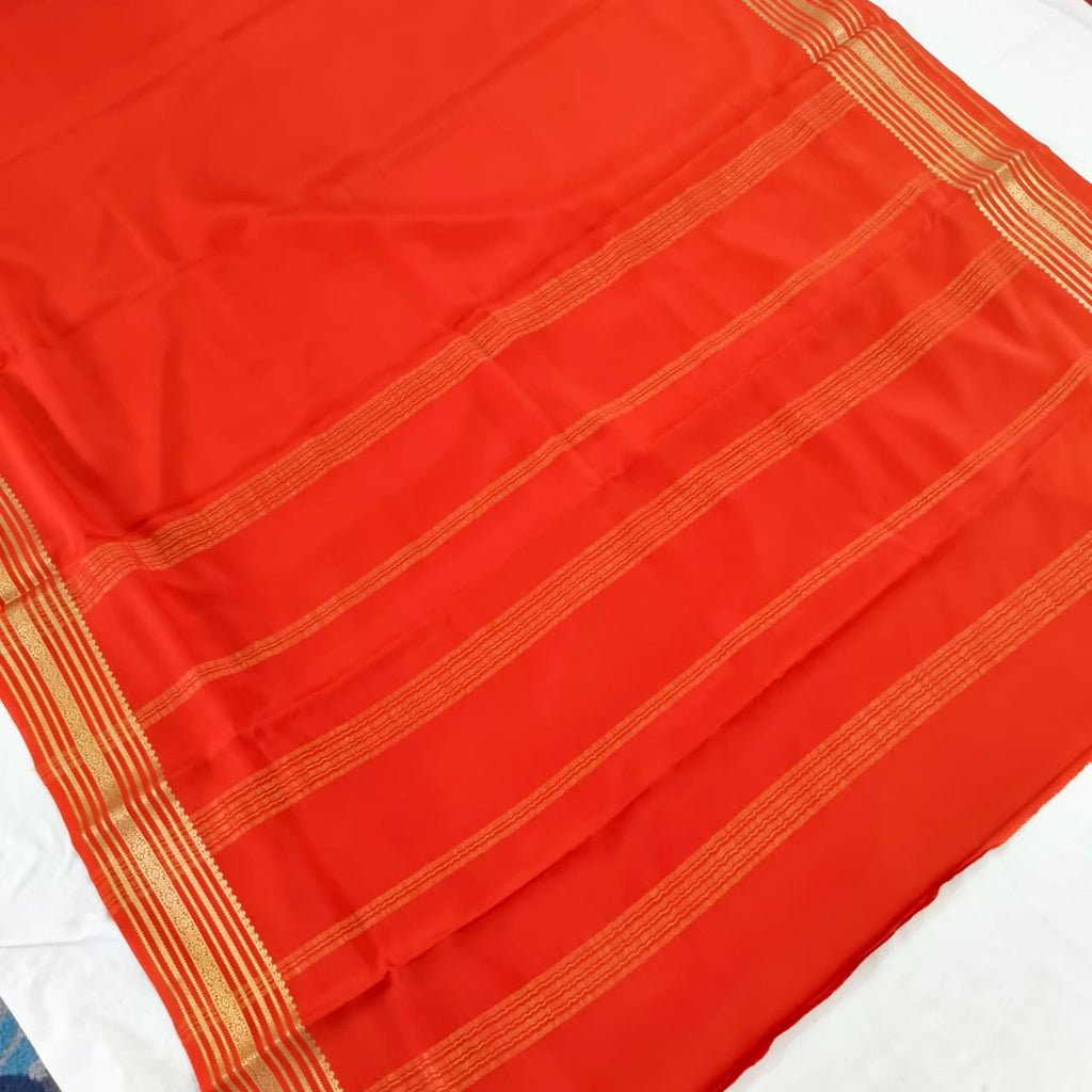Pure Mysore Crepe Silk Saree – Orange Color (Self)