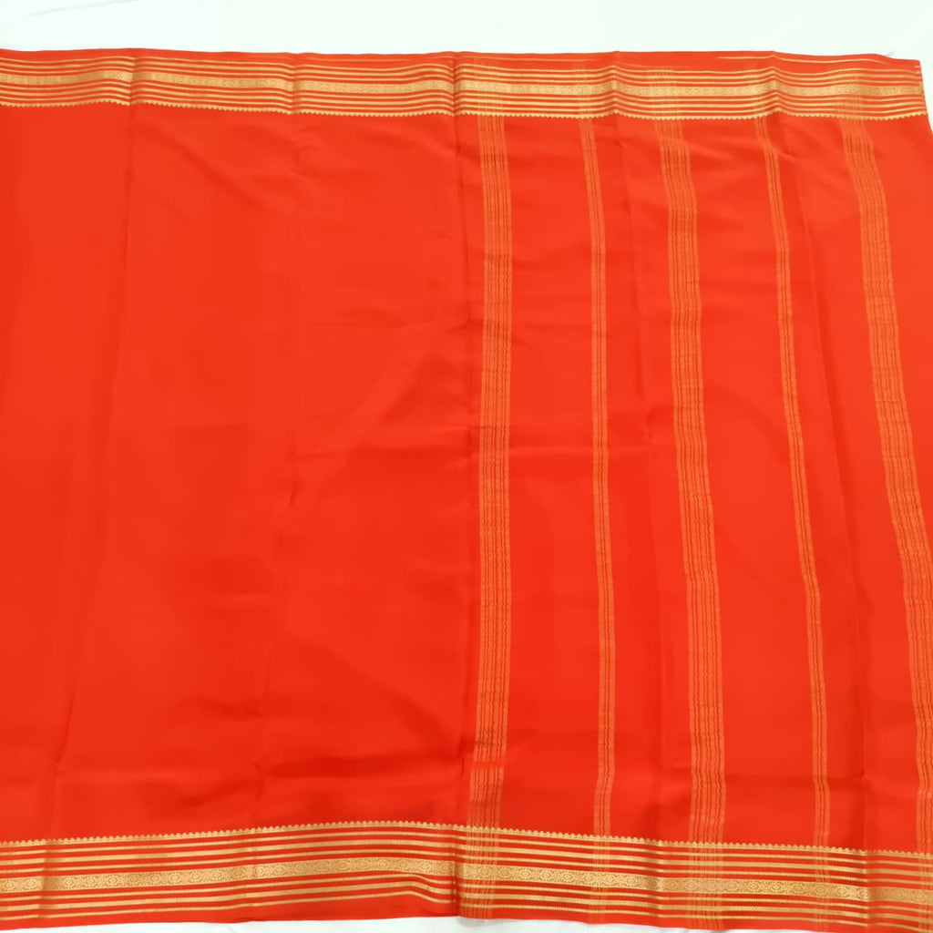 Pure Mysore Crepe Silk Saree – Orange Color (Self)