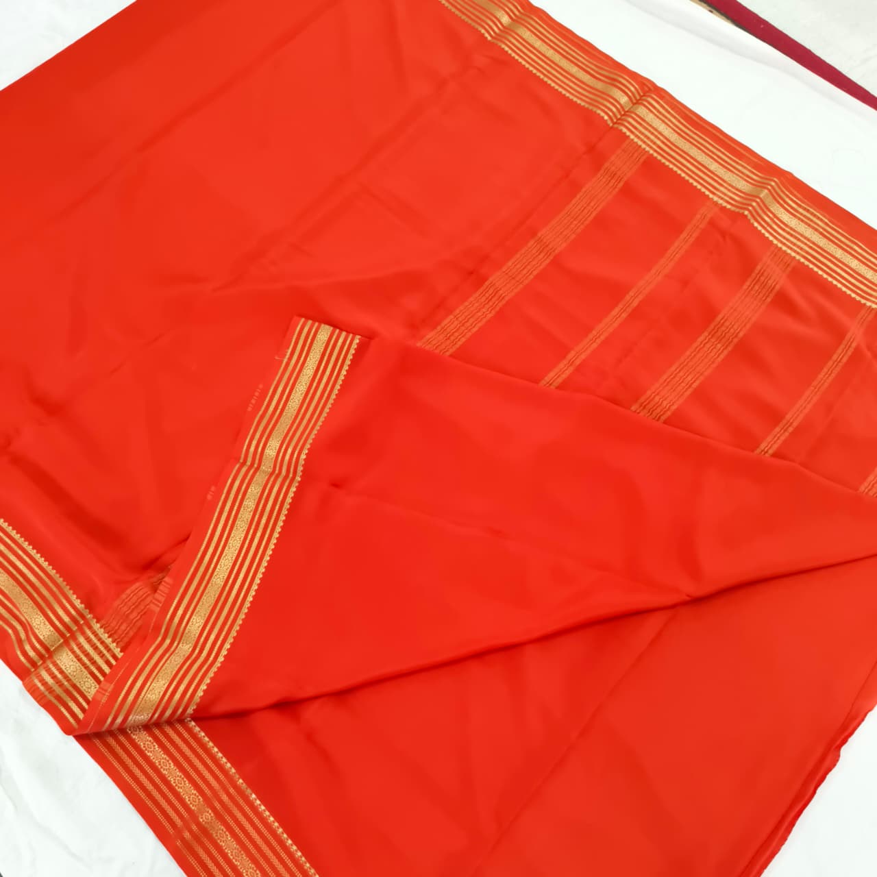 Pure Mysore Crepe Silk Saree – Orange Color (Self)