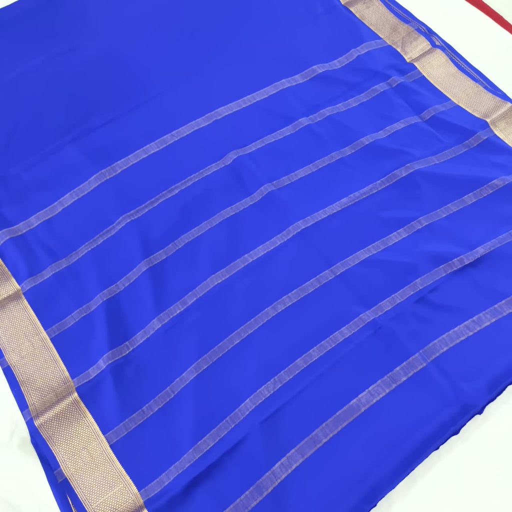 Pure Mysore Crepe Silk Saree – Royal Blue (Self)