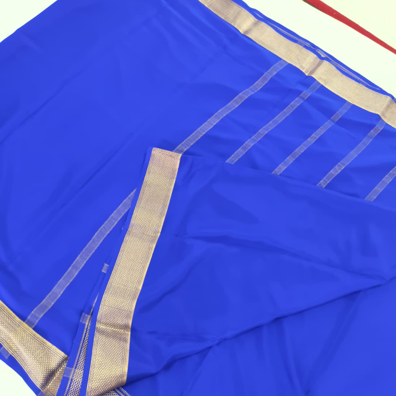 Pure Mysore Crepe Silk Saree – Royal Blue (Self)