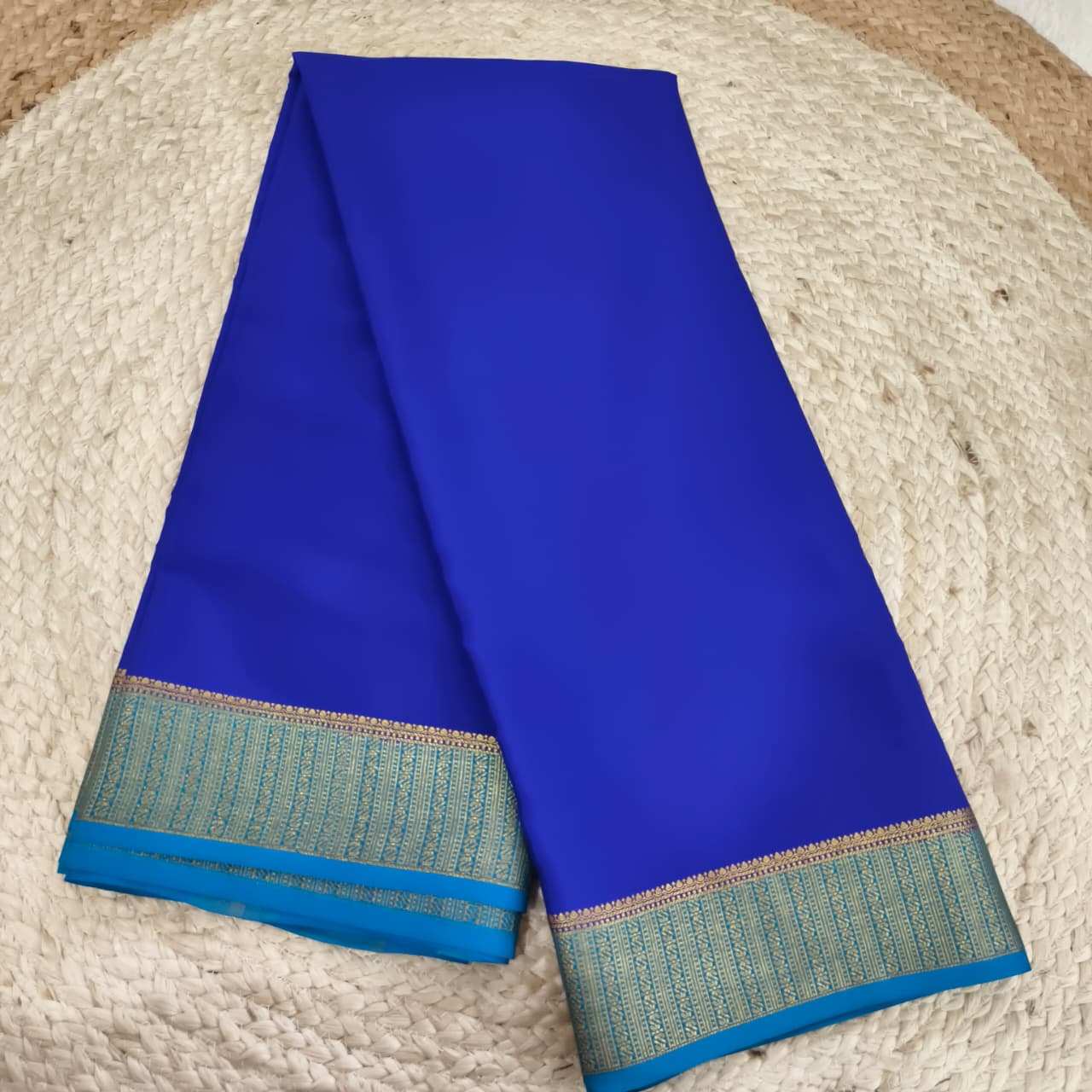 Pure Mysore Crepe Silk Saree – Royal Blue and Light Blue