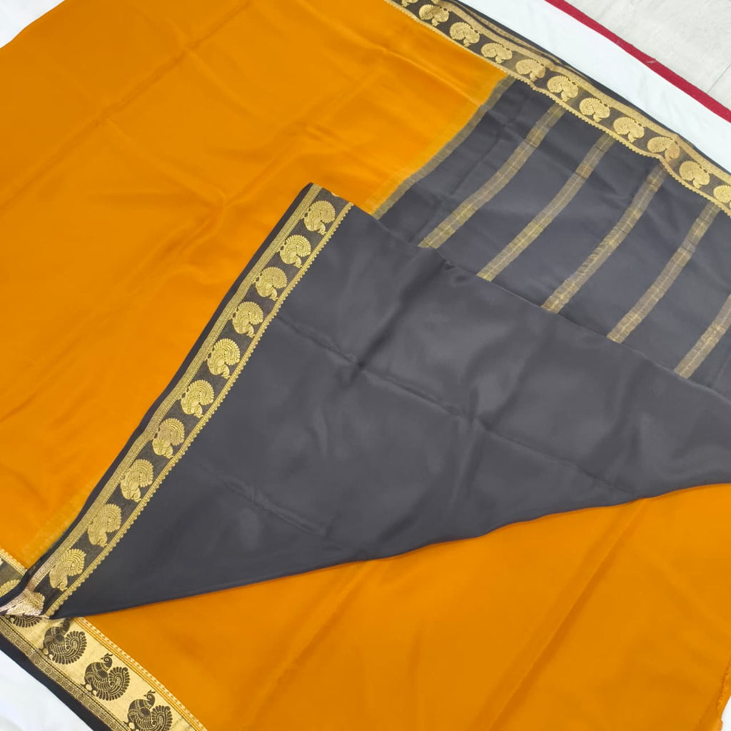 Pure Mysore Crepe Silk Saree – Mustard Yellow and Black