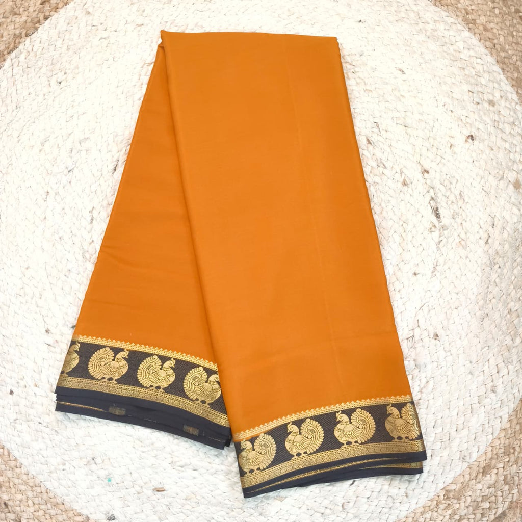 Pure Mysore Crepe Silk Saree – Mustard Yellow and Black