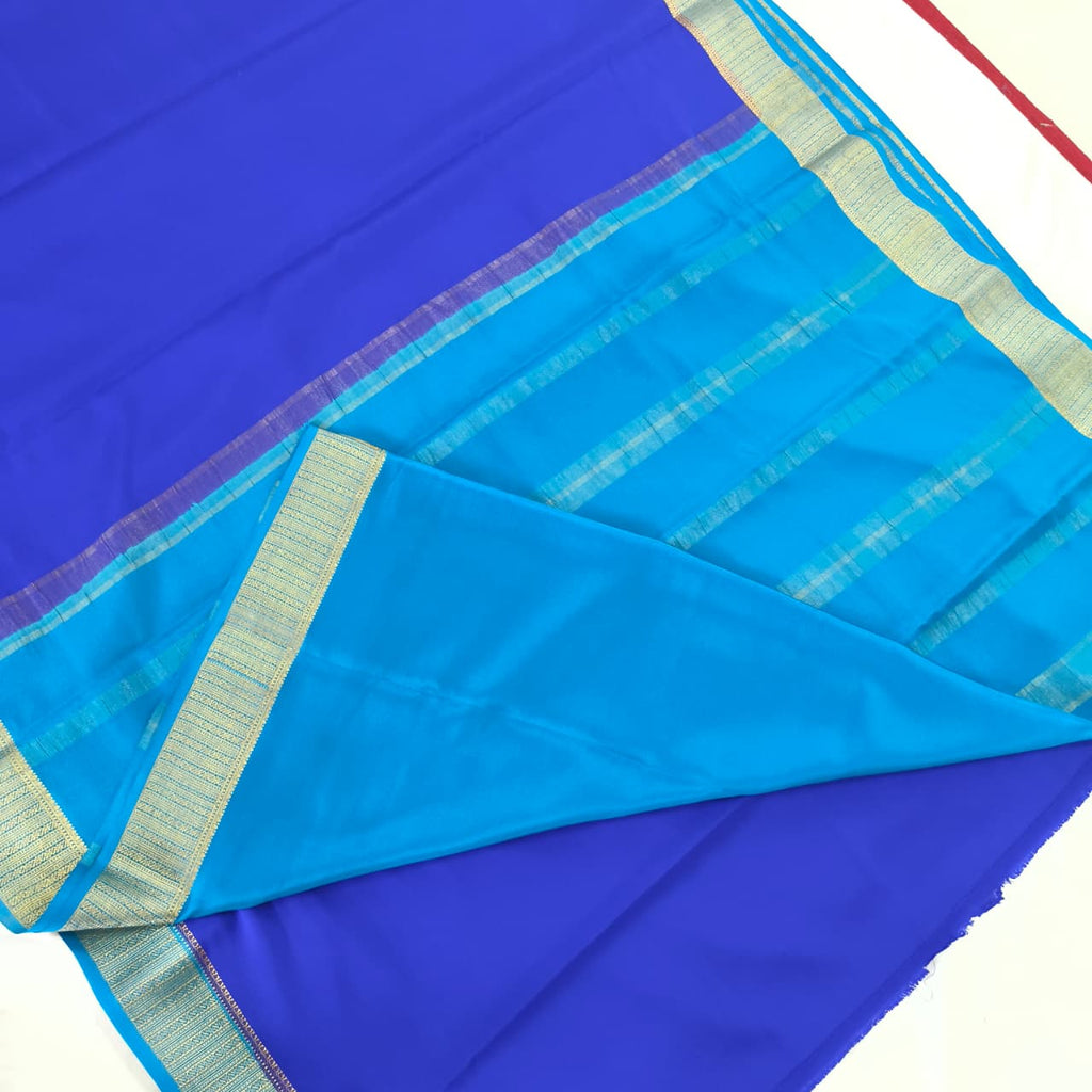 Pure Mysore Crepe Silk Saree – Royal Blue and Light Blue