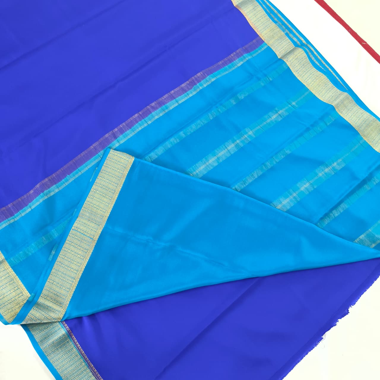Pure Mysore Crepe Silk Saree – Royal Blue and Light Blue