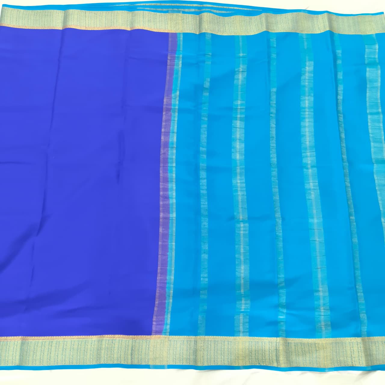 Pure Mysore Crepe Silk Saree – Royal Blue and Light Blue