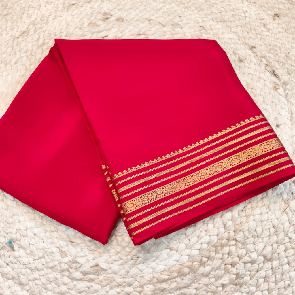 Pure Mysore Crepe Silk Saree – Red (Self)