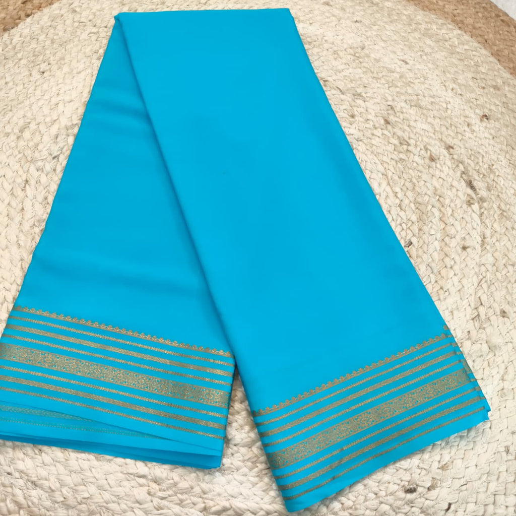 Pure Mysore Crepe Silk Saree – Light Blue (Self)