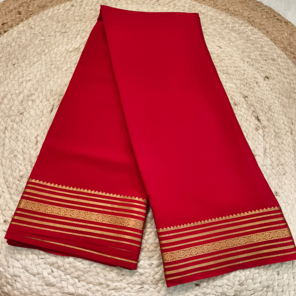 Pure Mysore Crepe Silk Saree – Red (Self)