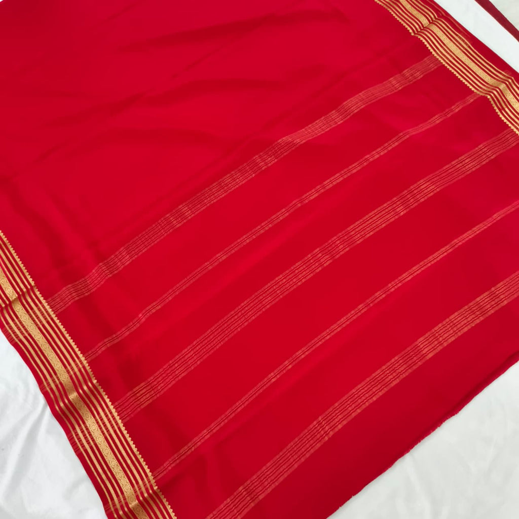 Pure Mysore Crepe Silk Saree – Red (Self)