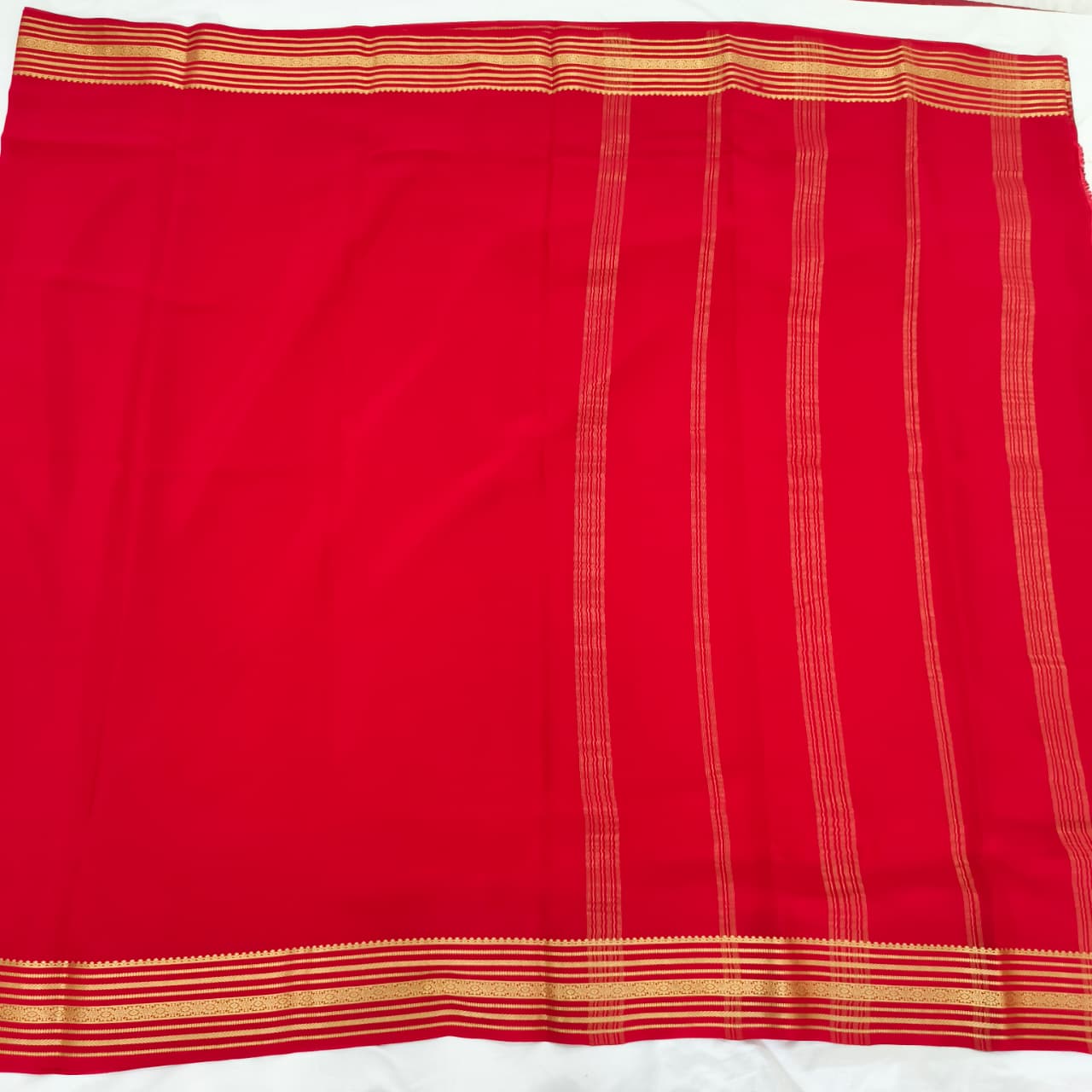 Pure Mysore Crepe Silk Saree – Red (Self)