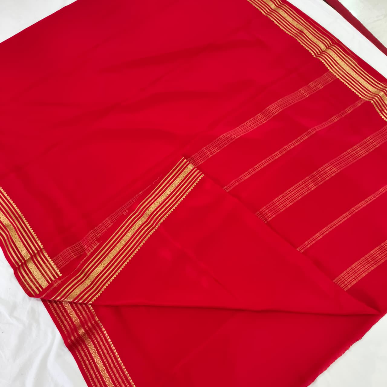 Pure Mysore Crepe Silk Saree – Red (Self)