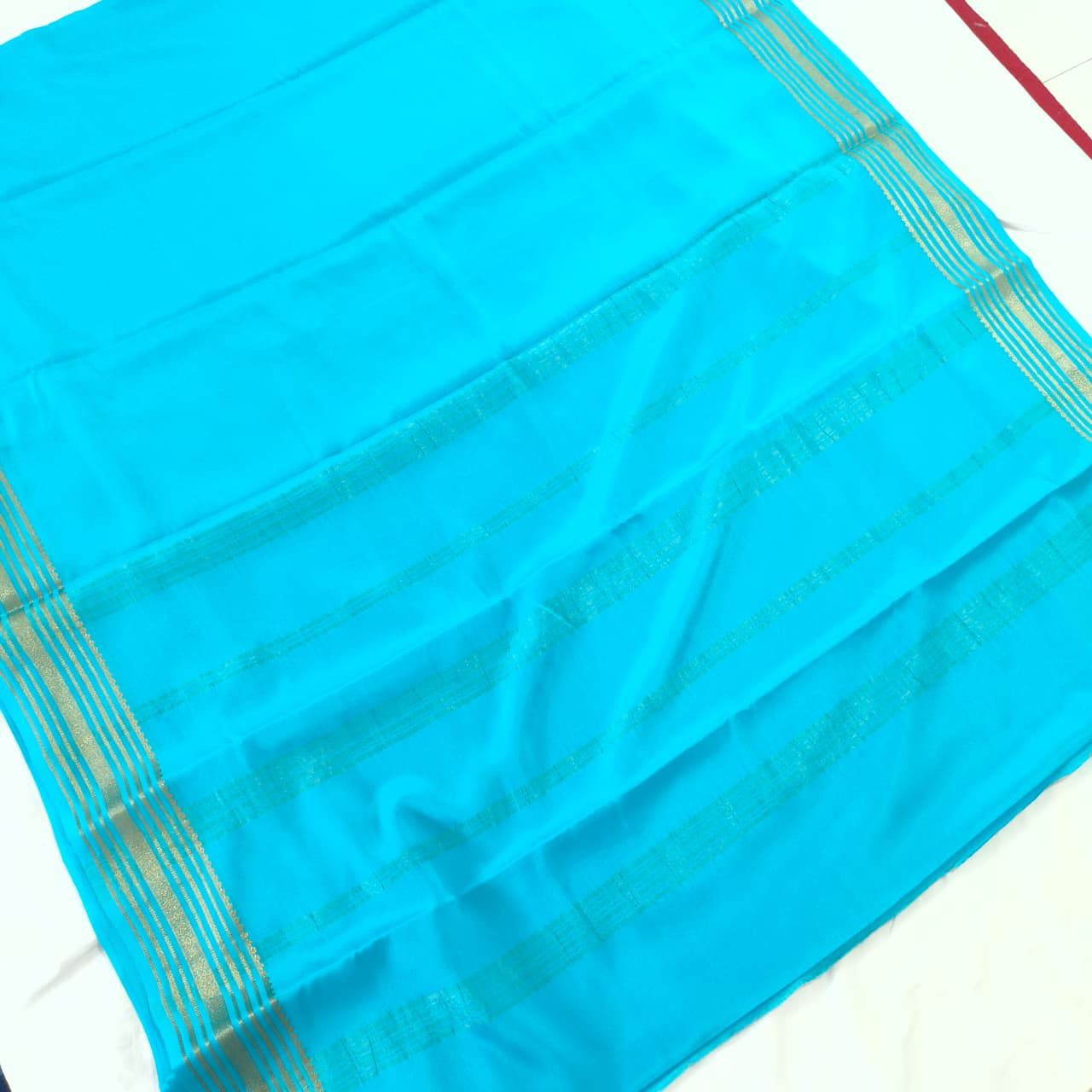 Pure Mysore Crepe Silk Saree – Light Blue (Self)