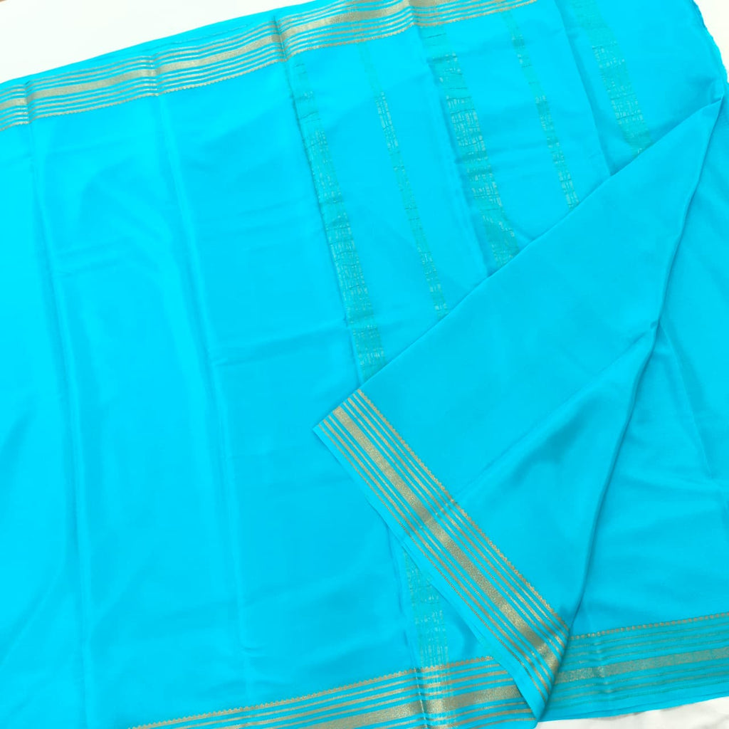 Pure Mysore Crepe Silk Saree – Light Blue (Self)
