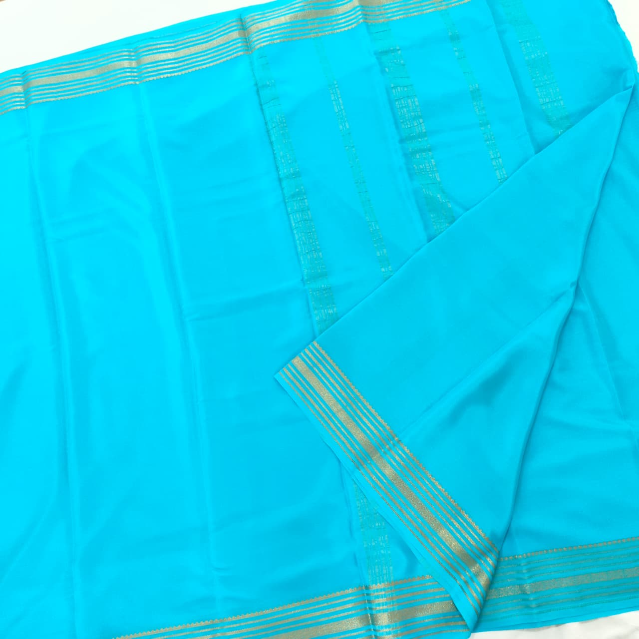 Pure Mysore Crepe Silk Saree – Light Blue (Self)