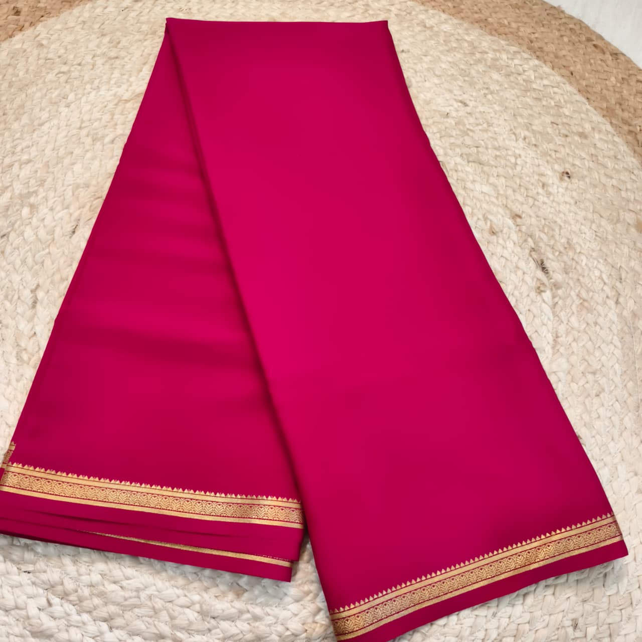 Pure Mysore Crepe Silk Saree – Rani Pink Self
