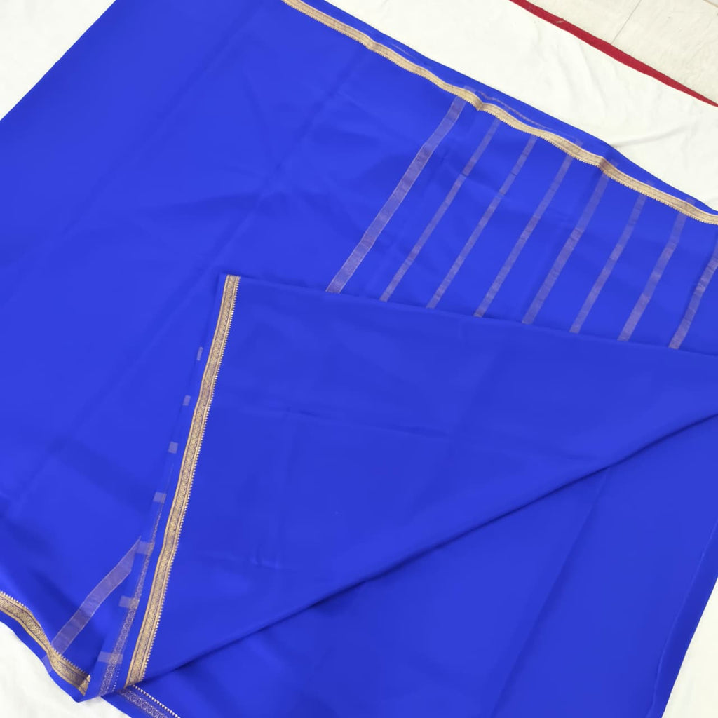 Pure Mysore Crepe Silk Saree – Royal Blue