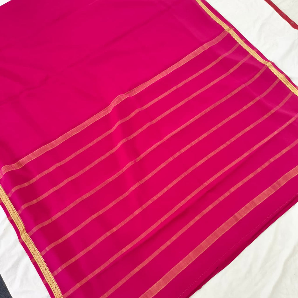 Pure Mysore Crepe Silk Saree – Rani Pink Self