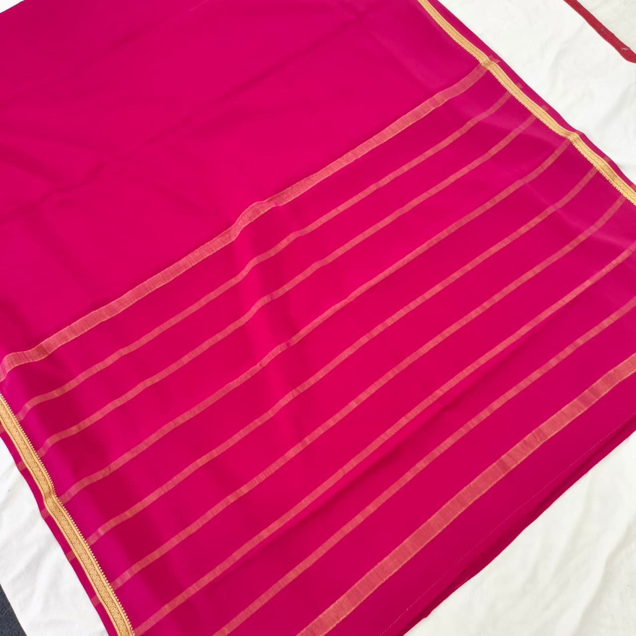 Pure Mysore Crepe Silk Saree – Rani Pink Self