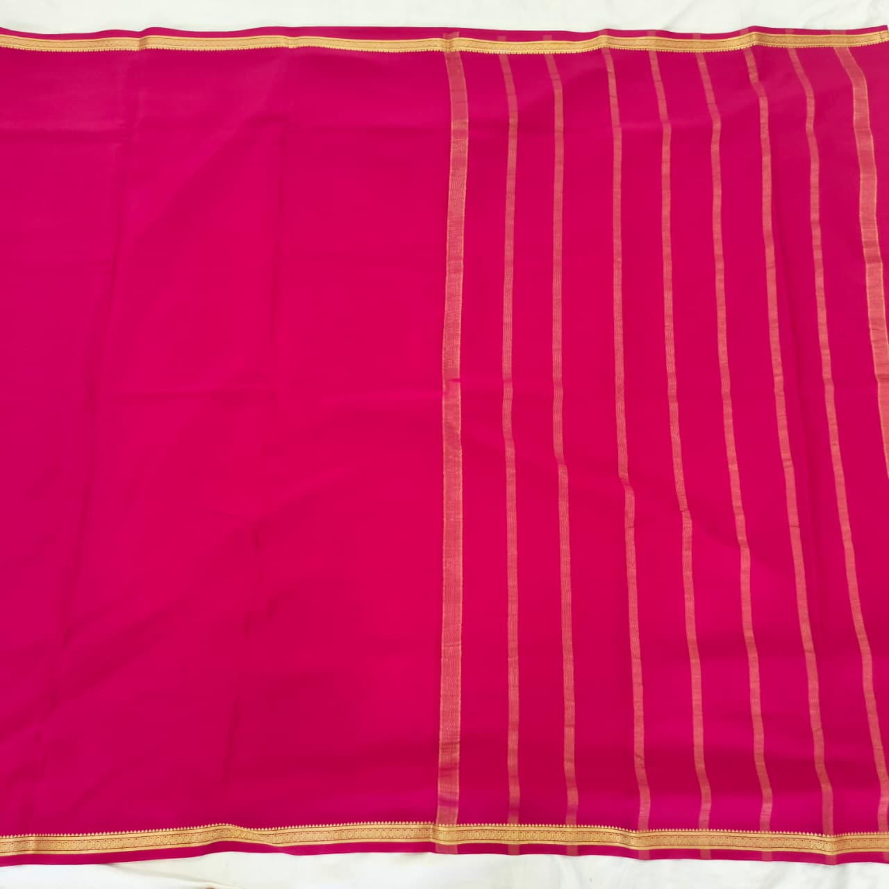 Pure Mysore Crepe Silk Saree – Rani Pink Self